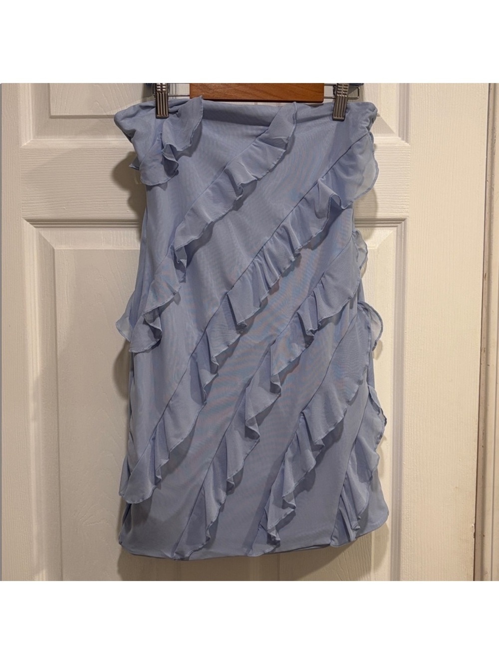 Strapless Ruffle Bodycon Dress in Light Lavender - Picture 4 of 8